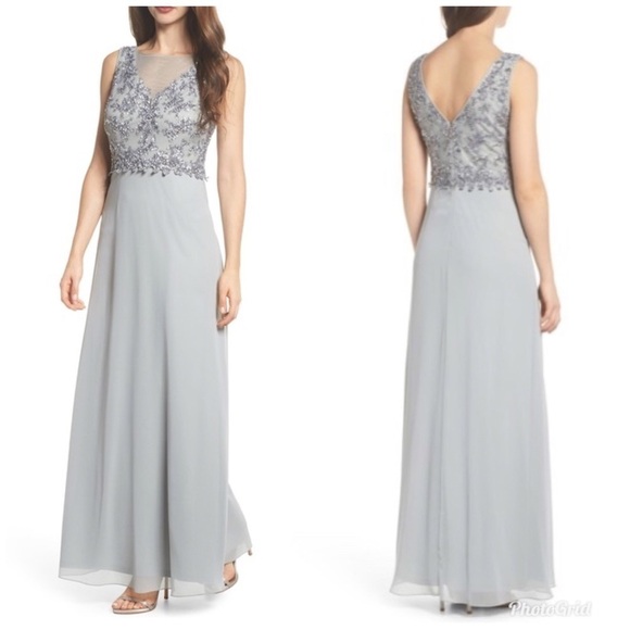 Adrianna Papell Embellished Mesh Bodice Gown Dress - Picture 1 of 8